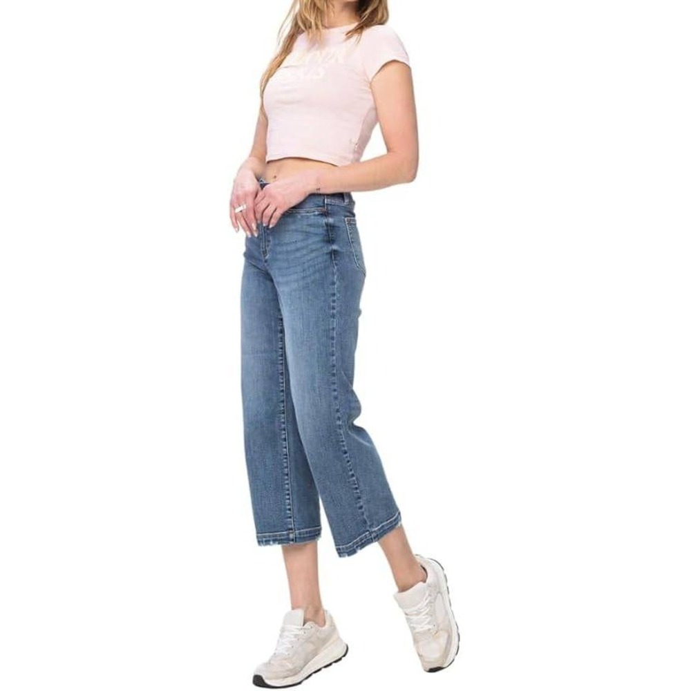Judy Blue High Waisted Vintage Wash Cropped Wide‎ Leg Jeans Womens 30